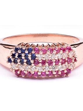 Beautiful 🌹 Rose Gold 925 Sterling Ring with Blue, Pink and White Stones